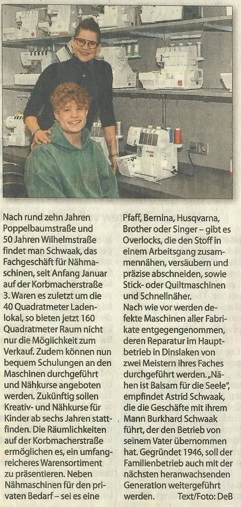 Zeitungsausschnitt: Vierfacher Platz für Kurse und Werkstatt